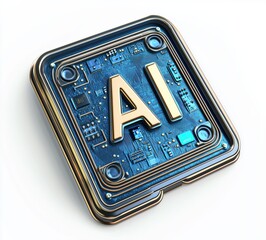 Wall Mural - ai chip: golden letters on a blue futuristic circuit board symbolize artificial intelligence, repres