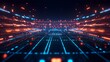 © Fitriyani - Futuristic stadium with glowing lines and particles.