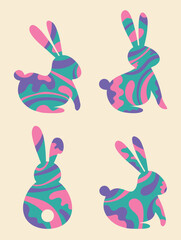 Wall Mural - abstract easter bunny silhouette. collection of icon with various pattern. vector illustration