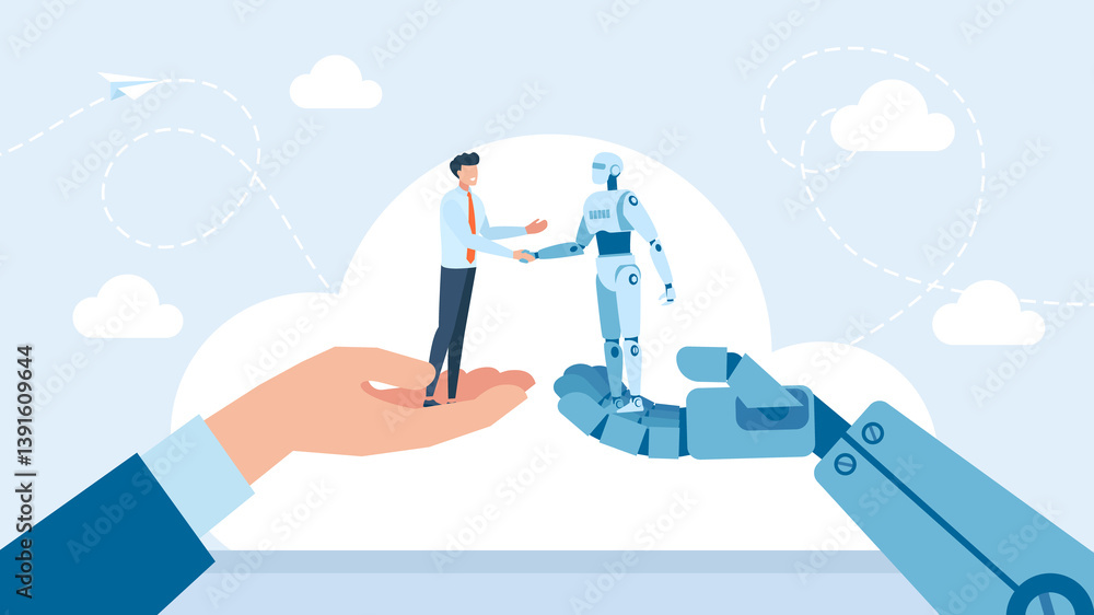 Artificial Intelligence Robot and Business Man Character Shaking Hands ...