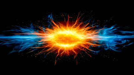 Wall Mural - Bright radiant starburst piercing through darkness with blue flames