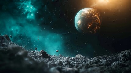 Wall Mural - a planet with a lot of rocks and debris surrounding it