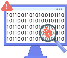 magnifying glass searching bugs fixing program code error software testing