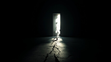 Wall Mural - Narrow light breaking into void through a cracked door