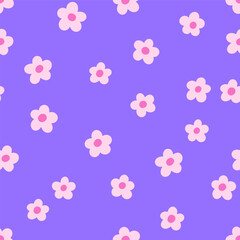 Fototapete - Daisy pattern, seamless floral background. Groovy flower print, endless repeating nature texture design for feminine fabric, textile, cloth, wrapping and wallpaper. Colored flat vector illustration