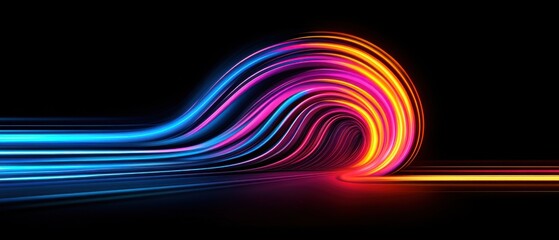 Wall Mural - abstract neon light trails with vibrant colors on dark background concept of speed, technology, ener