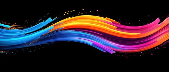 Wall Mural - abstract colorful wave with light streaks on black background concept of energy, flow, and dynamic m
