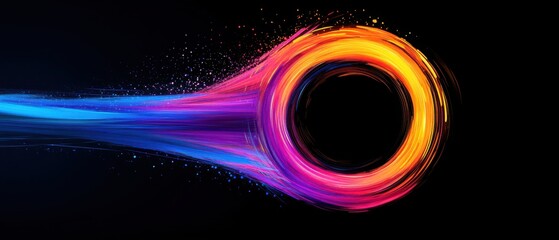 Wall Mural - abstract colorful light painting with circular motion on black background concept of energy, speed, 