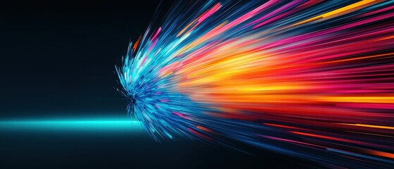 Wall Mural - abstract colorful explosion with light trails on dark background concept of speed, data flow, and te