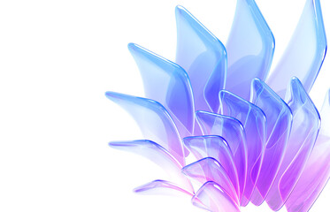 Wall Mural - 3d abstract geometric background with translucent rainbow glass in shape flower. iridescent crystal 