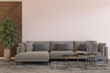 © Creative_Bird - A stylish interior featuring a modern sofa paired with intricate cushions and a decorative table. The blank wall provides ample copy space for displaying art or pictures, enhancing the ambiance. 3D.