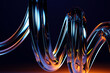 © marozhkastudio - 3d abstract liquid glass holographic transparent wave line on dark blue background. Chromatic spiral swirl, rainbow fluid flow with neon light gradient. Futuristic digital tech render. 3D illustration