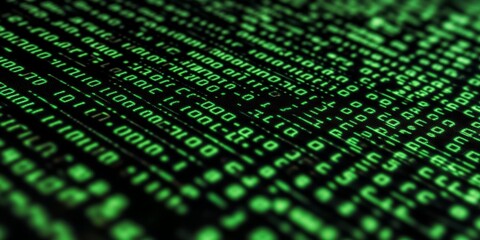 Wall Mural - abstract green matrix code display background with numbers representing technology and programming