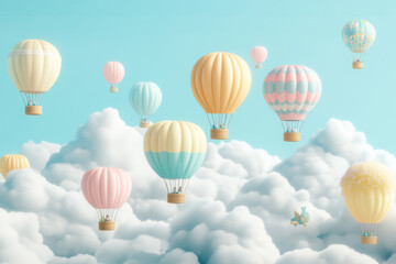 Wall Mural - colorful hot air balloons floating among fluffy clouds
