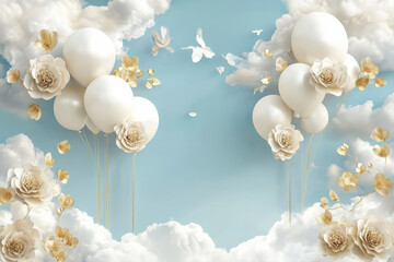 Wall Mural - elegant balloons and flowers in dreamy sky