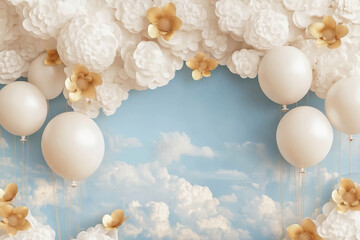 Wall Mural - elegant white balloons and clouds create dreamy atmosphere