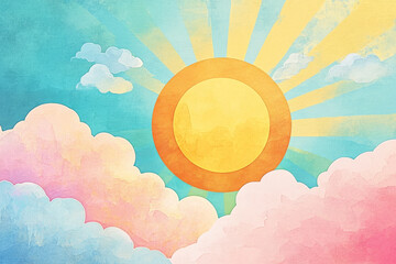 Wall Mural - bright sun shining through pastel clouds creates cheerful scene