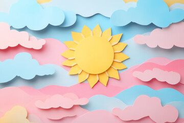 Wall Mural - bright sun surrounded by colorful clouds in playful design