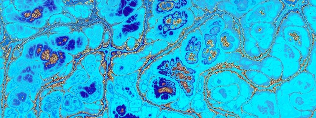 Aufkleber - A blend of vibrant blue and golden textures, representing aquatic patterns and organic forms in nature