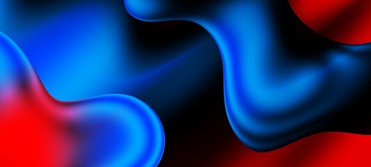 Fototapete - Abstract blue and red liquid wavy shapes futuristic banner. Glowing retro waves wide background