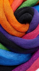 Poster - A vibrant rainbow striped fabric is artfully twisted and knotted into a visually appealing swirl.