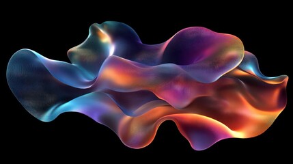 Wall Mural - Abstract iridescent wave shapes in vibrant colours. Fluid flowing forms create dynamic curves. Modern minimalist design. 3D rendering. Generative AI. Trendy, bright colors. Holographic effect. Shiny
