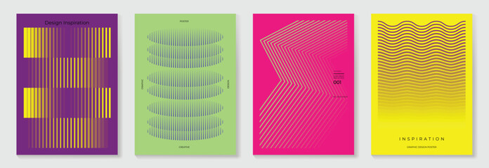 Aufkleber - Abstract line wave gradient poster background vector set. Minimalist cover template with vibrant perspective line wave in motion. Ideal design for social media, cover, banner, flyer, music, ads.
