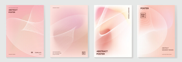 Aufkleber - Abstract line wave gradient poster background vector set. Minimalist cover template with vibrant perspective line wave in motion. Ideal design for social media, cover, banner, flyer, music, ads.