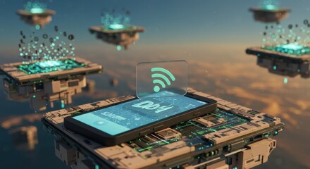 Futuristic Wireless Network Smartphone Technology Decentralized System Digital Data Cloud Computing