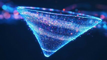 Wall Mural - digital funnel visualizes data flow. big data processing shown as information flowing through funnel