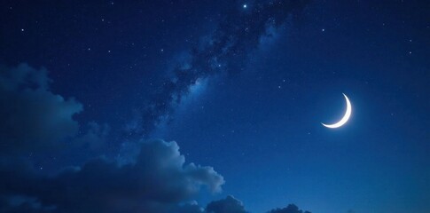 Wall Mural - Starry night sky with twinkling stars and a bright crescent moon, cosmic, universe