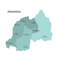 Naklejka na meble Map of RWANDA with Regions Borders and Famous Cities