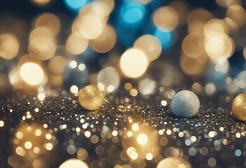 Wall Mural - lights black light glitter vintage blue silver background gold defocused blurry effect dust christma