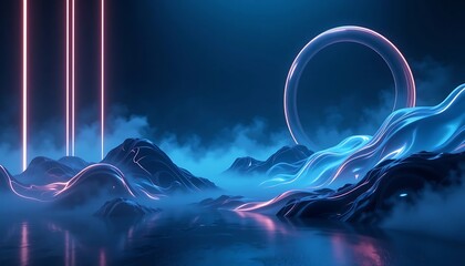 bright blue fantasy art of a smoky underwater landscape with clouds and light