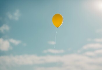 Wall Mural - balloonon yellow minimal blue sky concept hipster abstract background balloon beautiful design fly anniversary decoration flat birthday air colourful happiness idea holiday fashion celebration bright