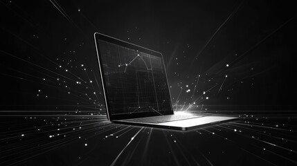 Futuristic Laptop with Data Stream, Digital Transformation Concept