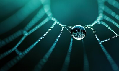 Sparkling dewdrops cling to a delicate spiderweb, creating a mesmerizing display of nature's artistry.