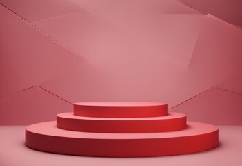 Wall Mural - presentation product shapes red podium minimal 3d style background color geometric stage empty dais 