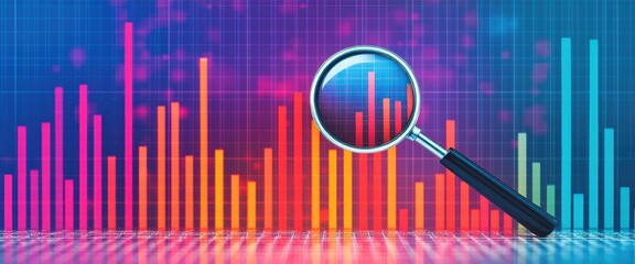 Wall Mural - analyzing vibrant bar graph data with magnifying glass business growth chart
