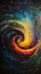 Wall Mural - abstract swirling colorful galaxy illustration with dark background and vibrant light.