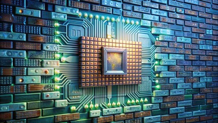 Fototapete - Advanced Intelligence Chip Surrounded by Blocked Wall Design