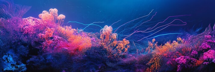 Wall Mural - abstract colorful smoke or clouds on a blue background with light lines.