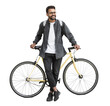 © kite_rin - Young handsome man with bike isolated transparent PNG, Full length portrait of smiling student man with bicycle, Modern healthy lifestyle, travel, casual business concept