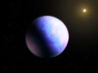 Wall Mural - realistic exoplanet, sci-fi background. alien planet with a solid surface in purple tones. earth-lik