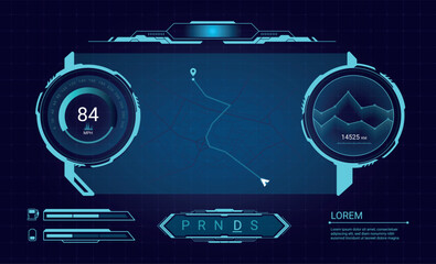car dashboard screen. future vehicle hud digital display, game futuristic interface virtual cockpit 