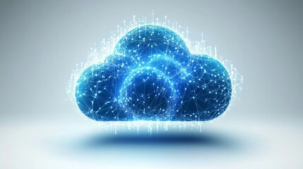 Wall Mural - stylized blue cloud with glowing connections on a gradient white and light blue background