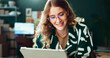 © peopleimages.com - Business, logistics and woman in office, tablet and internet with online schedule for delivery. Person, supply chain and entrepreneur with tech, distribution or website info with storage or inventory