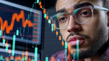 Wall Mural - a business professional looking at digital stock reports, focused on long-term growth.