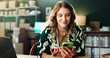 © peopleimages.com - Ecommerce, smile or woman with phone at small business for online order, delivery information and box shipping. Logistics, startup owner and mobile app for customer communication and courier service