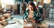 © peopleimages.com - Barcode, logistics and phone with woman scanning box in office for delivery or shipment tracking. App, photograph and supply chain with person in depot or warehouse for ecommerce and shipping